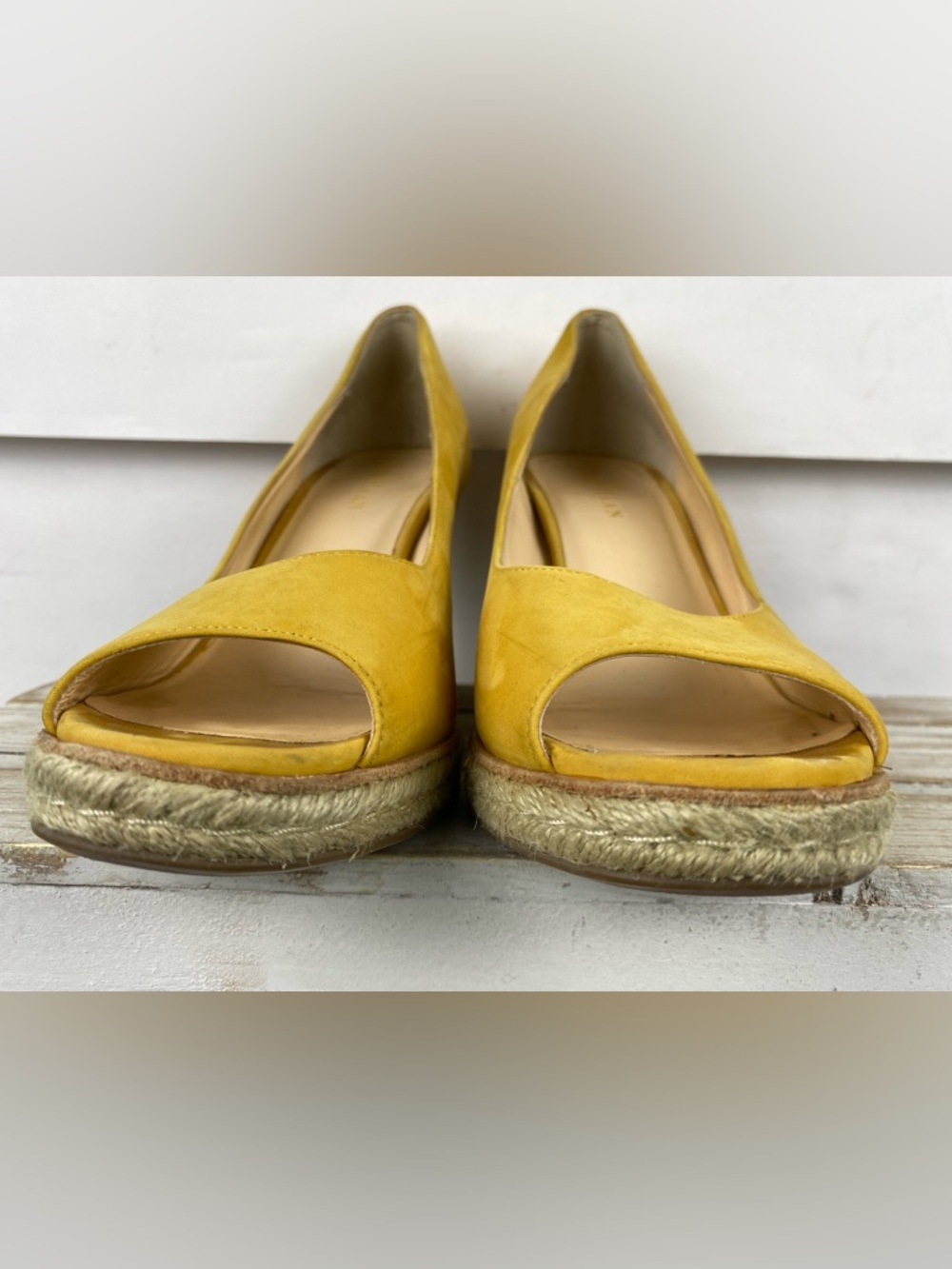 Cole Haan yellow nubuck leather Jocelyn OT peep-toe wedge shoes women’s size 8B - Picture 6 of 14